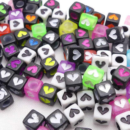 100 Mixed Heart Cube Beads 7mm