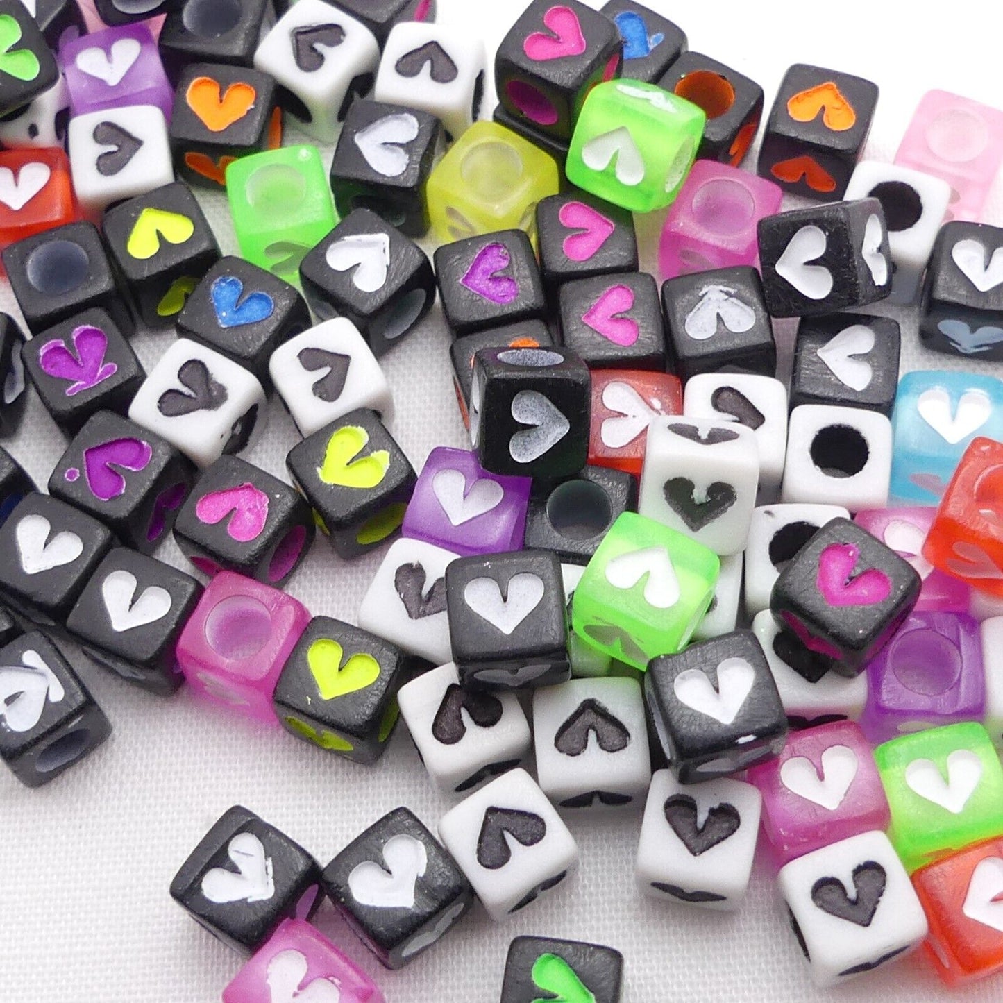 100 Mixed Heart Cube Beads 7mm