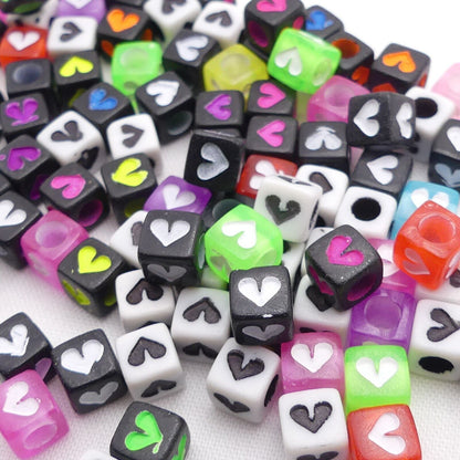 100 Mixed Heart Cube Beads 7mm