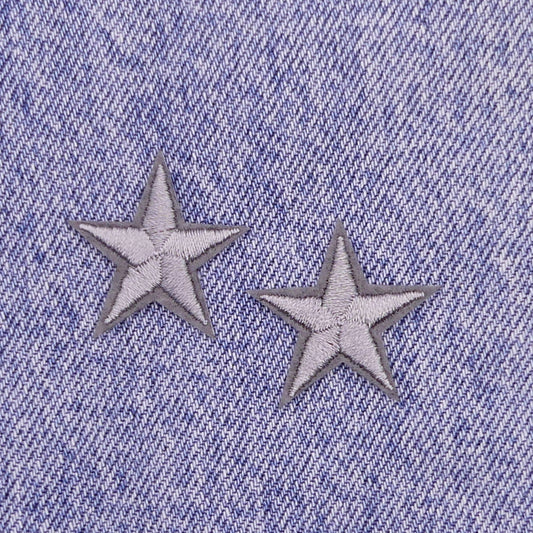 2 Silver STAR Patches Iron On Sew On Stars Patch Embroidered Applique Badges