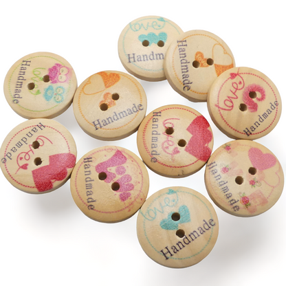 Handmade With Love Wooden Buttons 20mm Sewing Crafts 10s / 20s / 30s Button