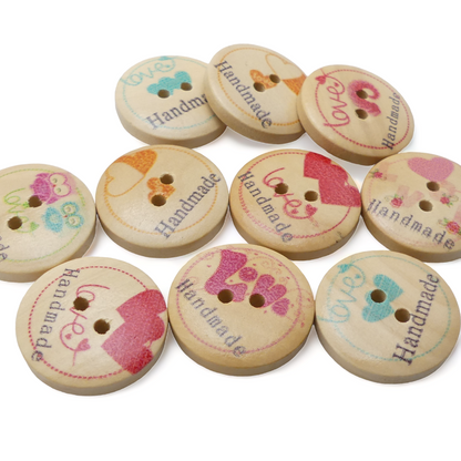 Handmade With Love Wooden Buttons 20mm Sewing Crafts 10s / 20s / 30s Button