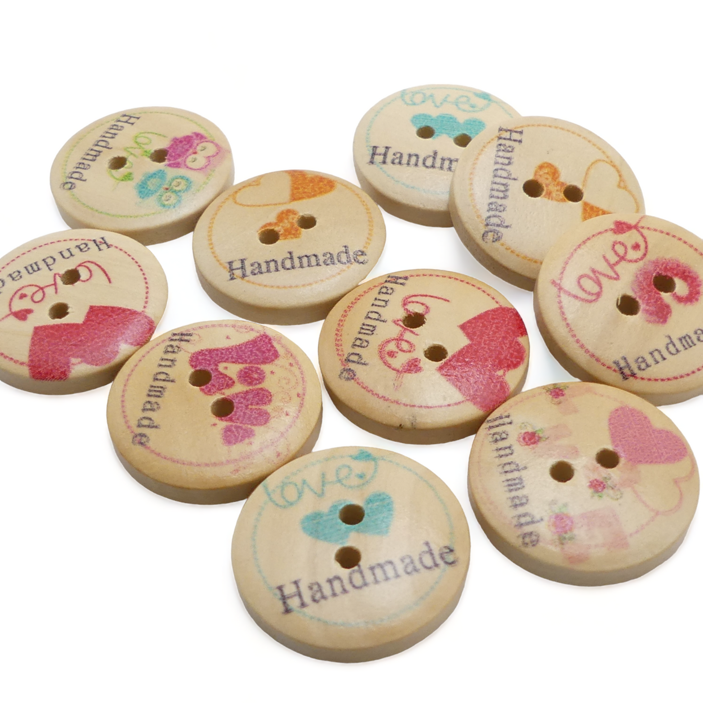 Handmade With Love Wooden Buttons 20mm Sewing Crafts 10s / 20s / 30s Button