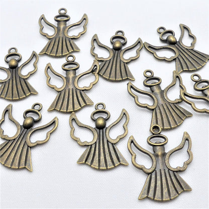 10 Tibetan Bronze Tone Angel Metal Charms Pendants