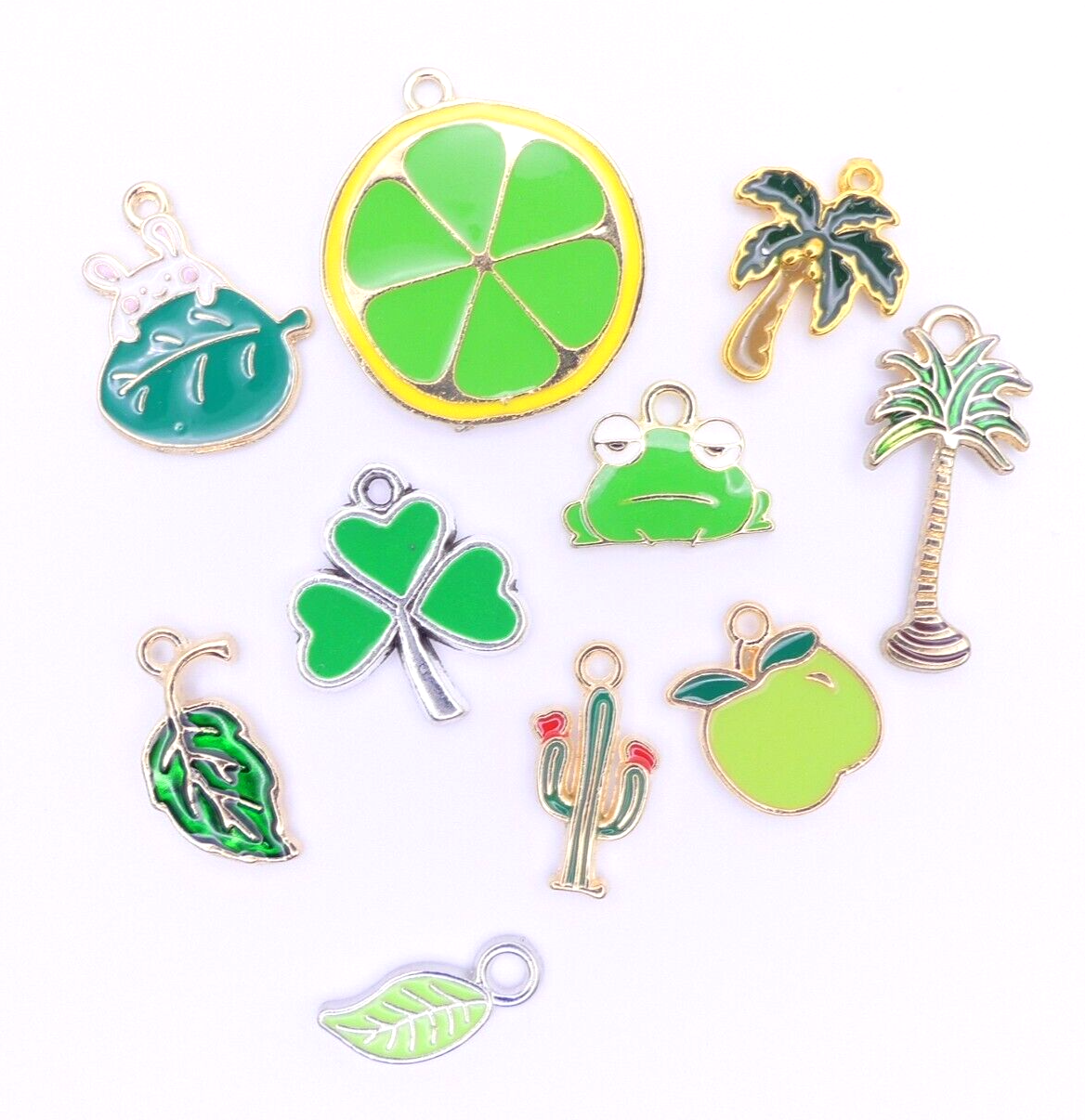 10 Lime Green Holiday Mixed  Enamel Charms Jewellery Making