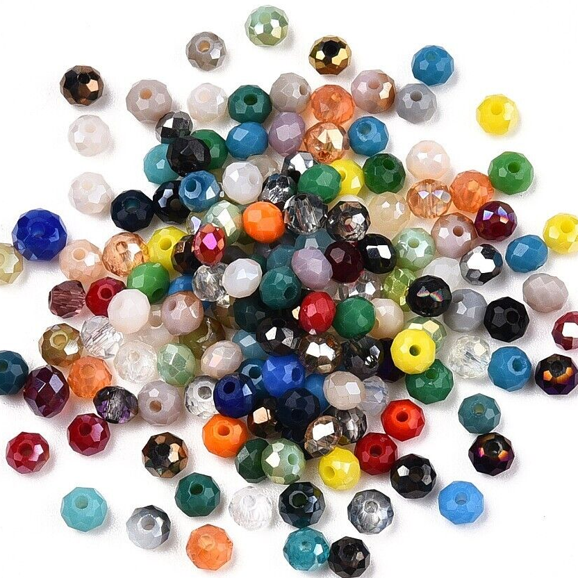 50g Crystal Glass Faceted Round Beads 3mm Mixed Colours Approx. 1500 Beads