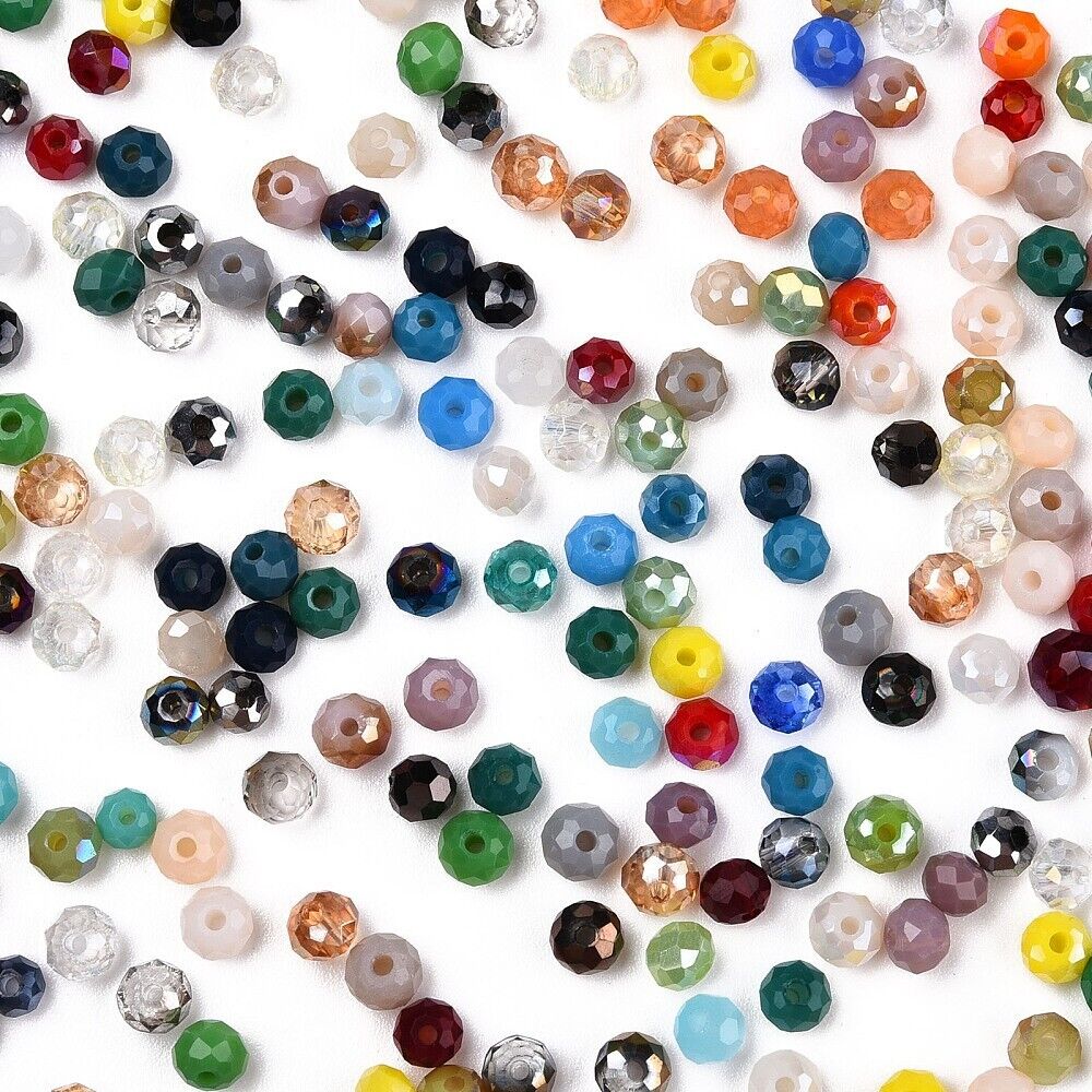 50g Crystal Glass Faceted Round Beads 3mm Mixed Colours Approx. 1500 Beads