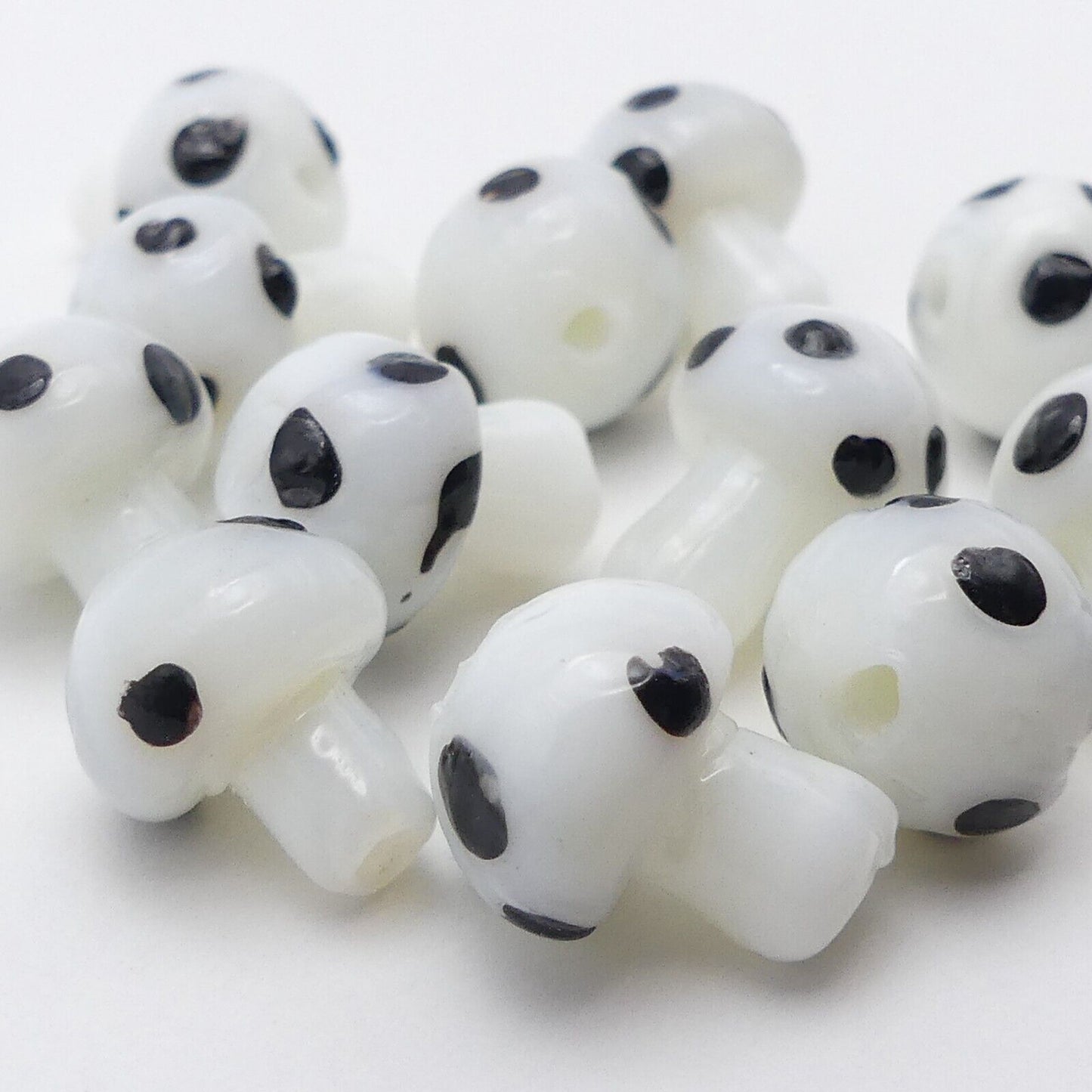 12 White And Black Glass Mushroom Beads Handmade 14mm Millefiori Beads