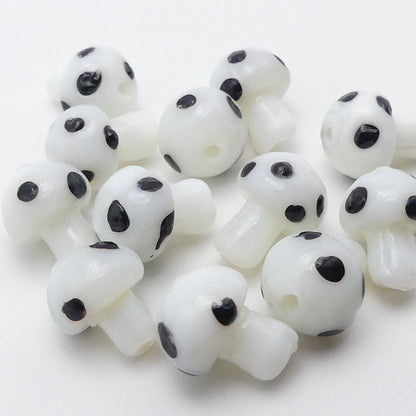 12 White And Black Glass Mushroom Beads Handmade 14mm Millefiori Beads