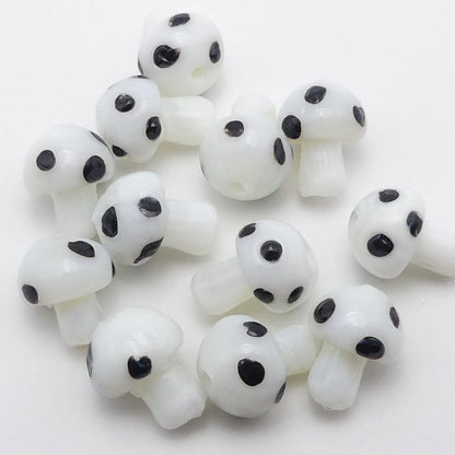 12 White And Black Glass Mushroom Beads Handmade 14mm Millefiori Beads