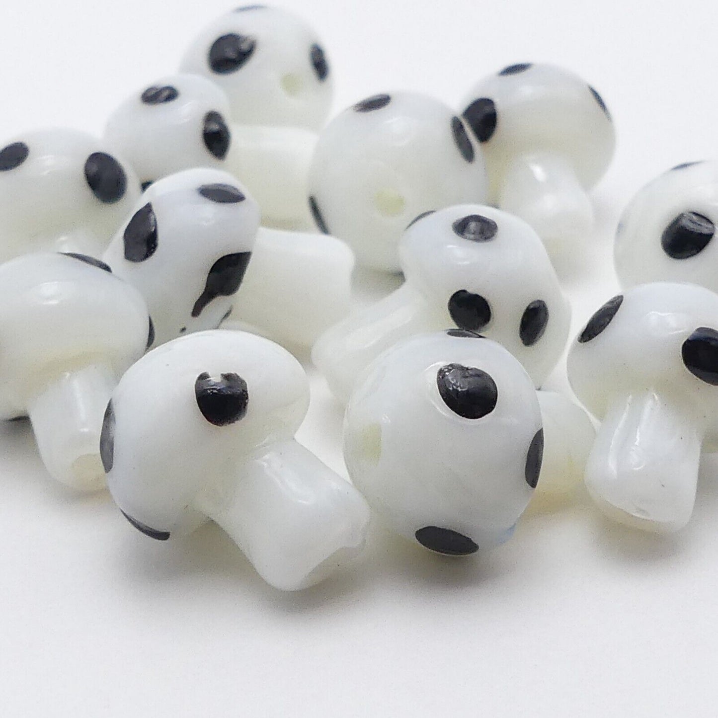 12 White And Black Glass Mushroom Beads Handmade 14mm Millefiori Beads