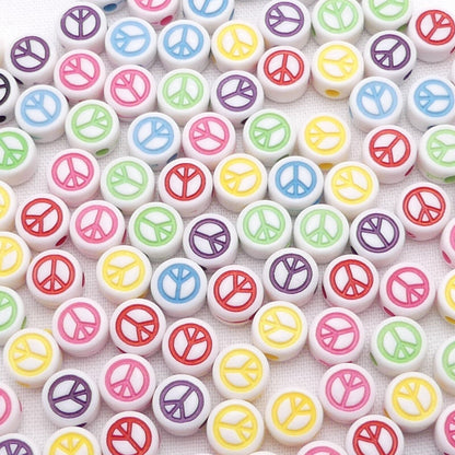 100 Mixed Peace Sign Beads, Acrylic Round Beads