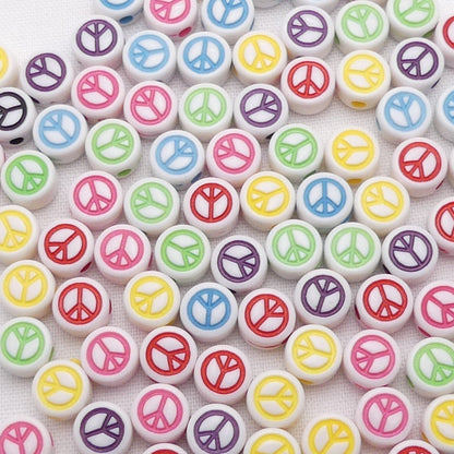 100 Mixed Peace Sign Beads, Acrylic Round Beads