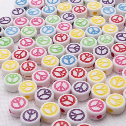 100 Mixed Peace Sign Beads, Acrylic Round Beads