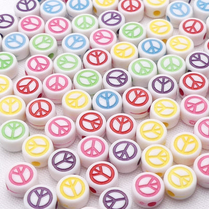 100 Mixed Peace Sign Beads, Acrylic Round Beads