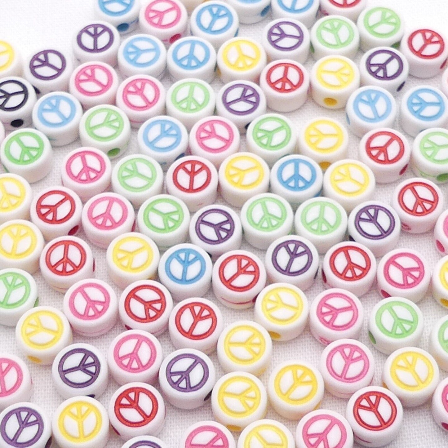 100 Mixed Peace Sign Beads, Acrylic Round Beads