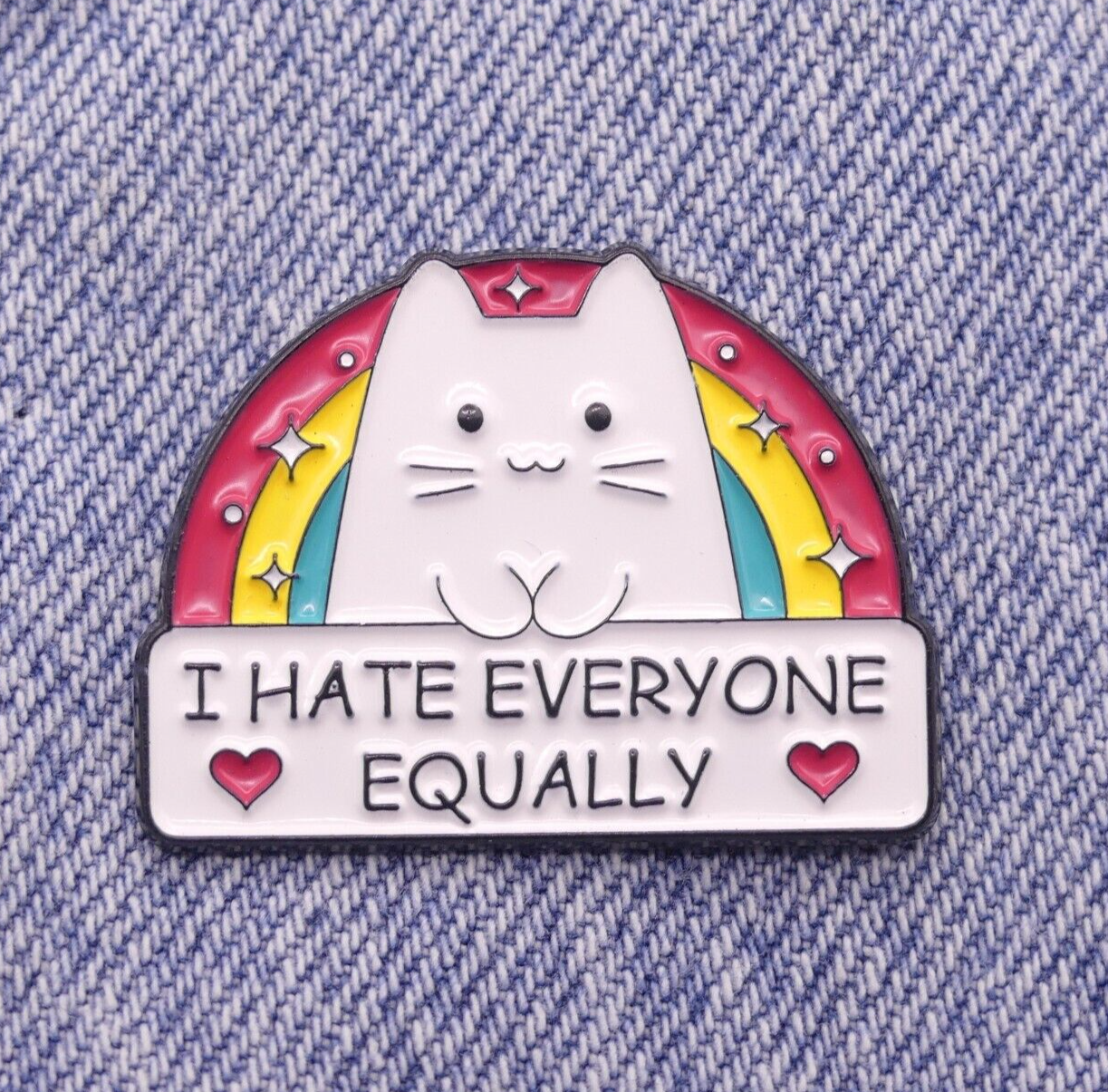 I Hate Everyone Equally Cat Rainbow Enamel Pin Badge