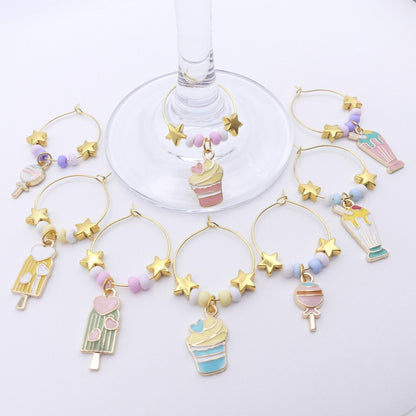 Set 8 Enamel Wine Glass Charms Ideal Garden Birthday Or Dinner Party