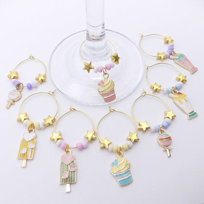 Set 8 Enamel Wine Glass Charms Ideal Garden Birthday Or Dinner Party