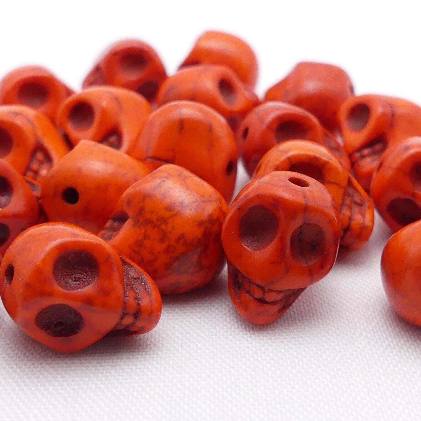 20 Deep Orange Skull Beads Synthetic Howlite Turquoise 3D 14mm x 12mm Beads