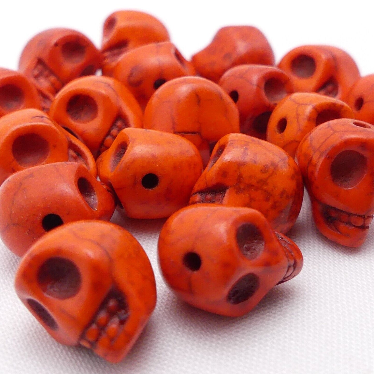 20 Deep Orange Skull Beads Synthetic Howlite Turquoise 3D 14mm x 12mm Beads