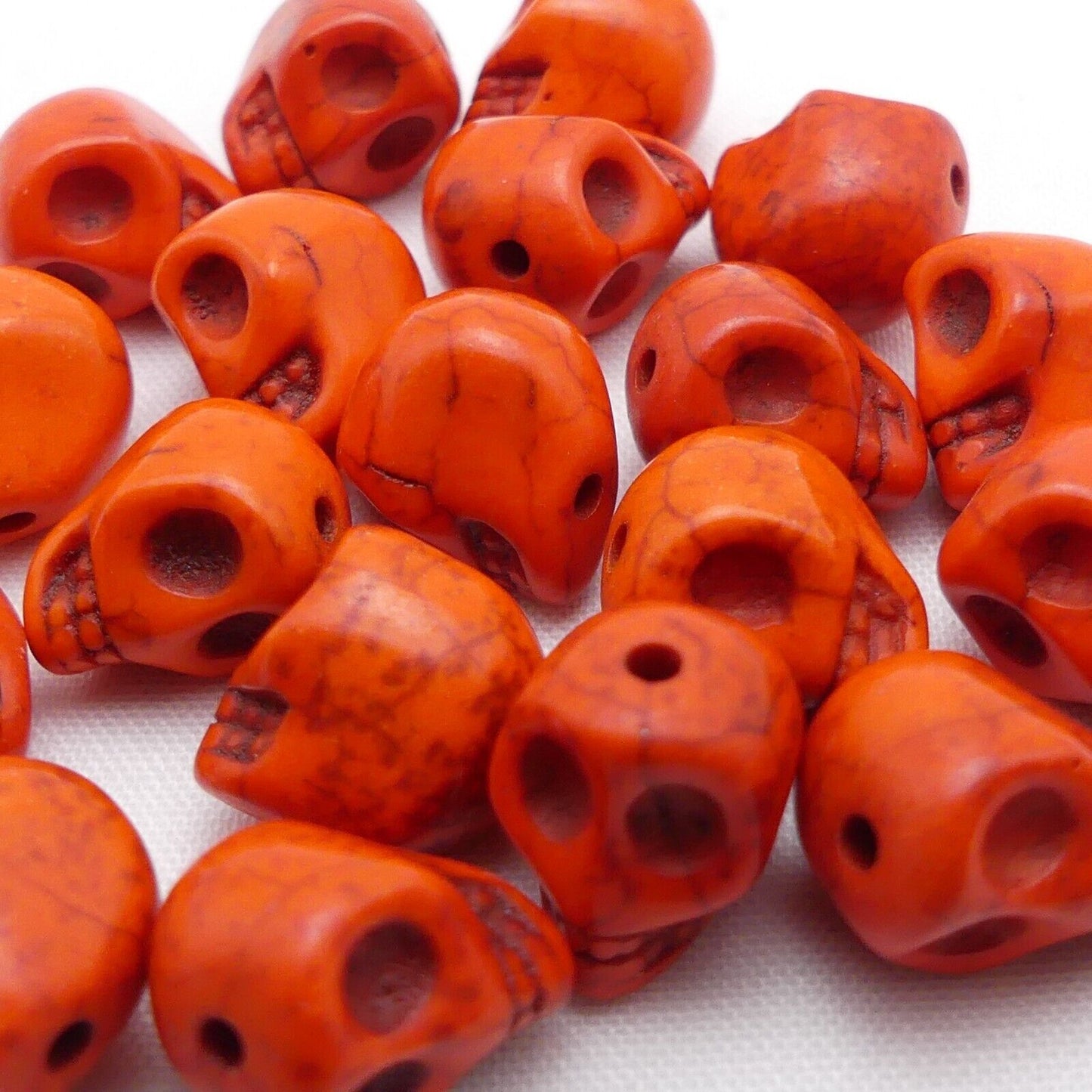 20 Deep Orange Skull Beads Synthetic Howlite Turquoise 3D 14mm x 12mm Beads