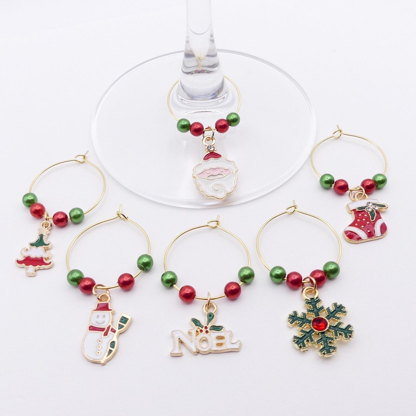 Set Of 6 Christmas Wine Glass Charms Ideal Festive Table Decoration Secret Santa