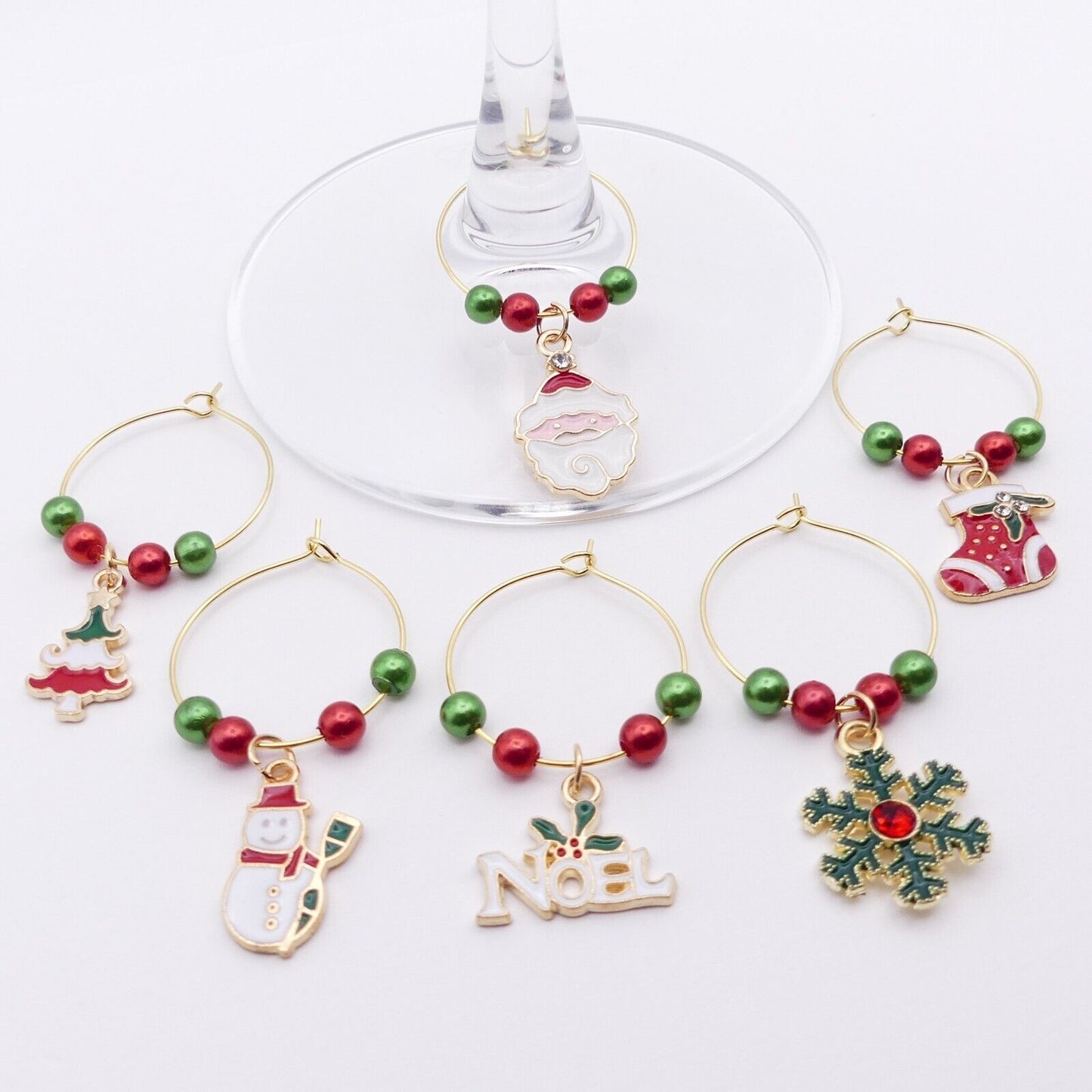 Set Of 6 Christmas Wine Glass Charms Ideal Festive Table Decoration Secret Santa