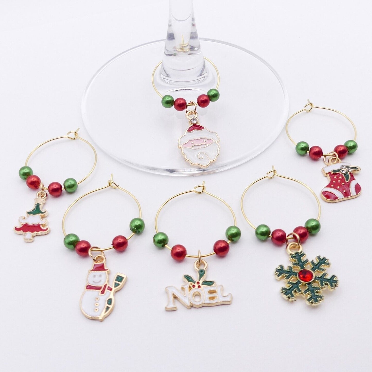 Set Of 6 Christmas Wine Glass Charms Ideal Festive Table Decoration Secret Santa