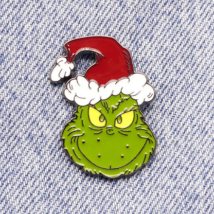 The Grinch Enamel Pin Badge Christmas Santa Hat Festive Holiday Lapel Pin Brooch