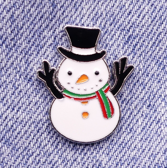 Cute Snowman Enamel Pin Badge - Christmas Winter Holiday Accessory, Lapel Pin