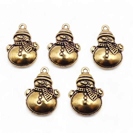 5 Gold Tone Tibetan Snowman Charms