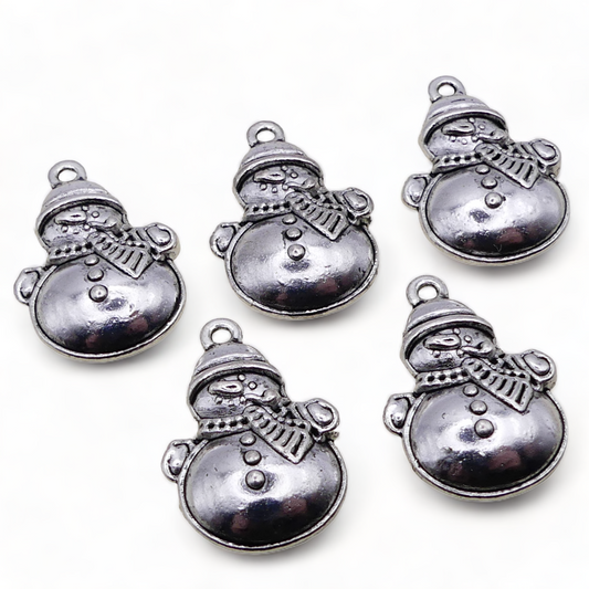 5 Tibetan Silver Tone Snowman Charms