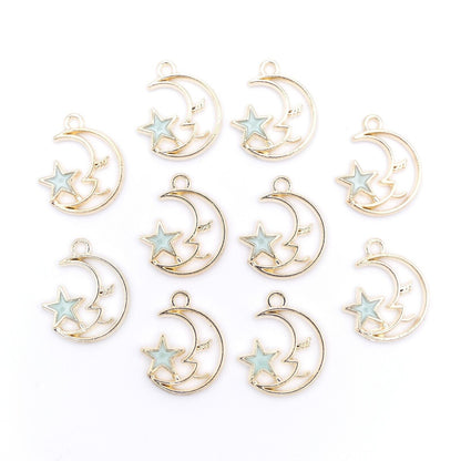 10 Gold-Tone Moon Charms with Enamel Star – Choice of 4 Colors