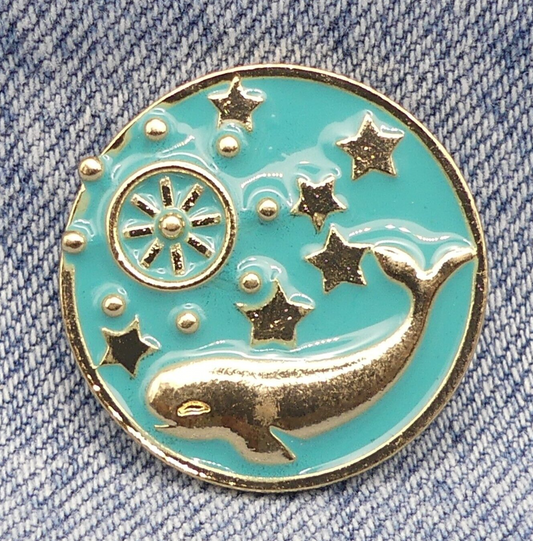 Whale Enamel Pin Badge Turquoise and Gold Ocean Celestial Lapel Pin with Stars