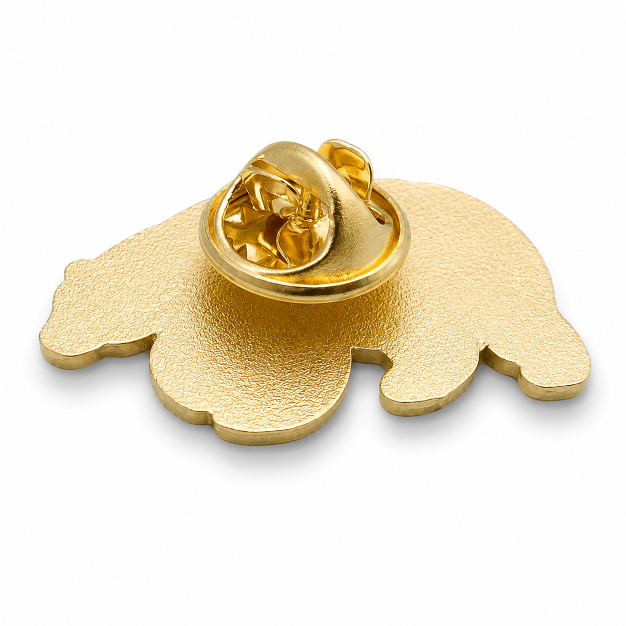 Gold metal enamel pin back with round clasp and safety latch