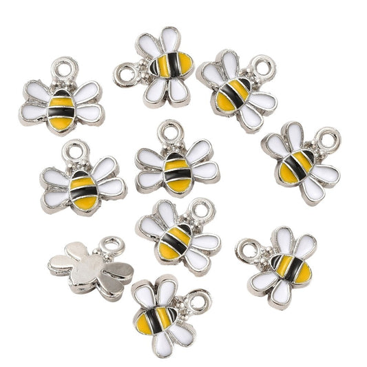 10 Small Yellow and Black Enamel Bee Charms