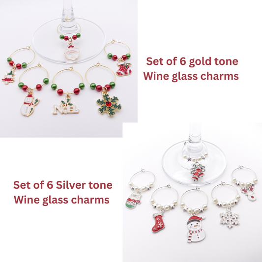 Set Of 6 Christmas Wine Glass Charms