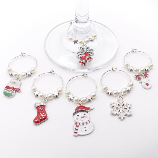Set Of 6 Christmas Wine Glass Charms