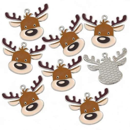 Enamel Reindeer Charms Rudolph Christmas Festive Silver Base 25mm x 29mm