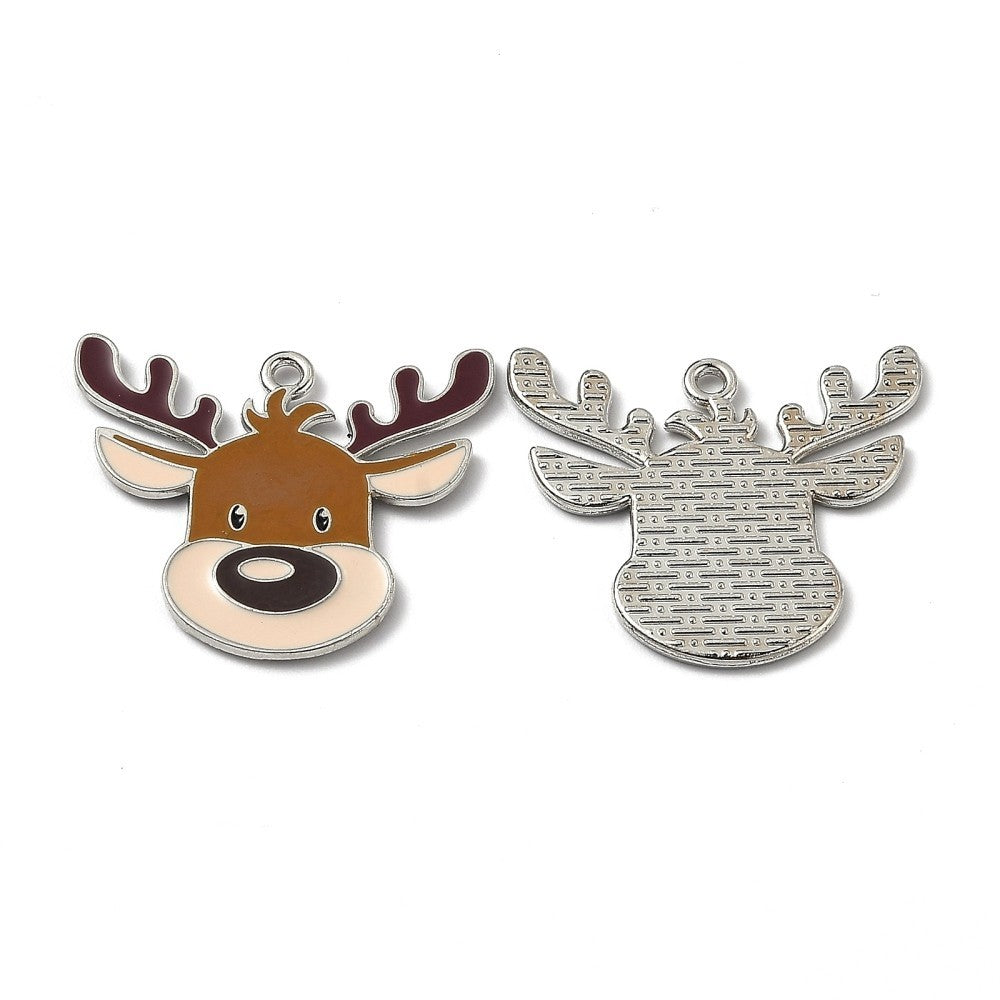 Enamel Reindeer Charms Rudolph Christmas Festive Silver Base 25mm x 29mm