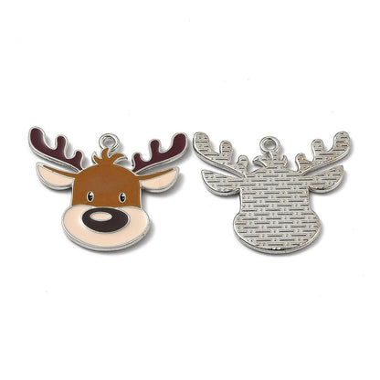 Enamel Reindeer Charms Rudolph Christmas Festive Silver Base 25mm x 29mm