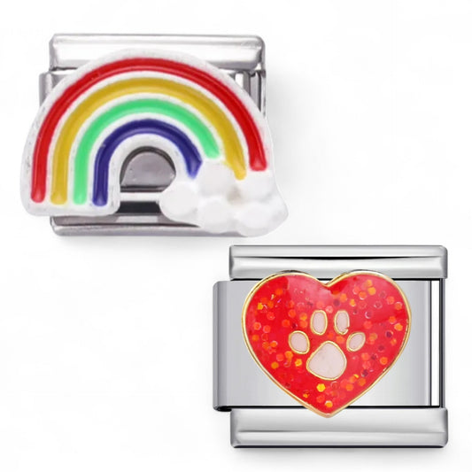 Italian charm Rainbow Pink Heart paw Print Fits All Italian Bracelets Nomination