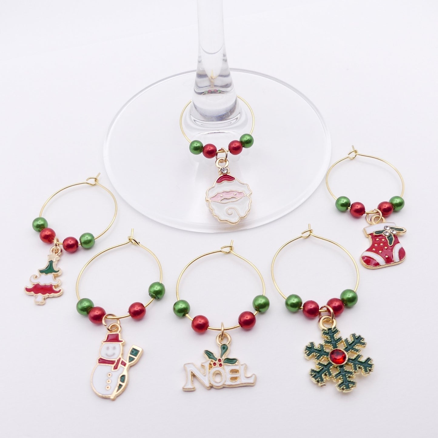 Set Of 6 Christmas Wine Glass Charms Ideal Festive Table Decoration Secret Santa