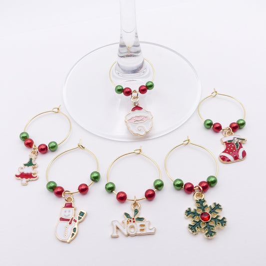 Set Of 6 Christmas Wine Glass Charms Ideal Festive Table Decoration Secret Santa