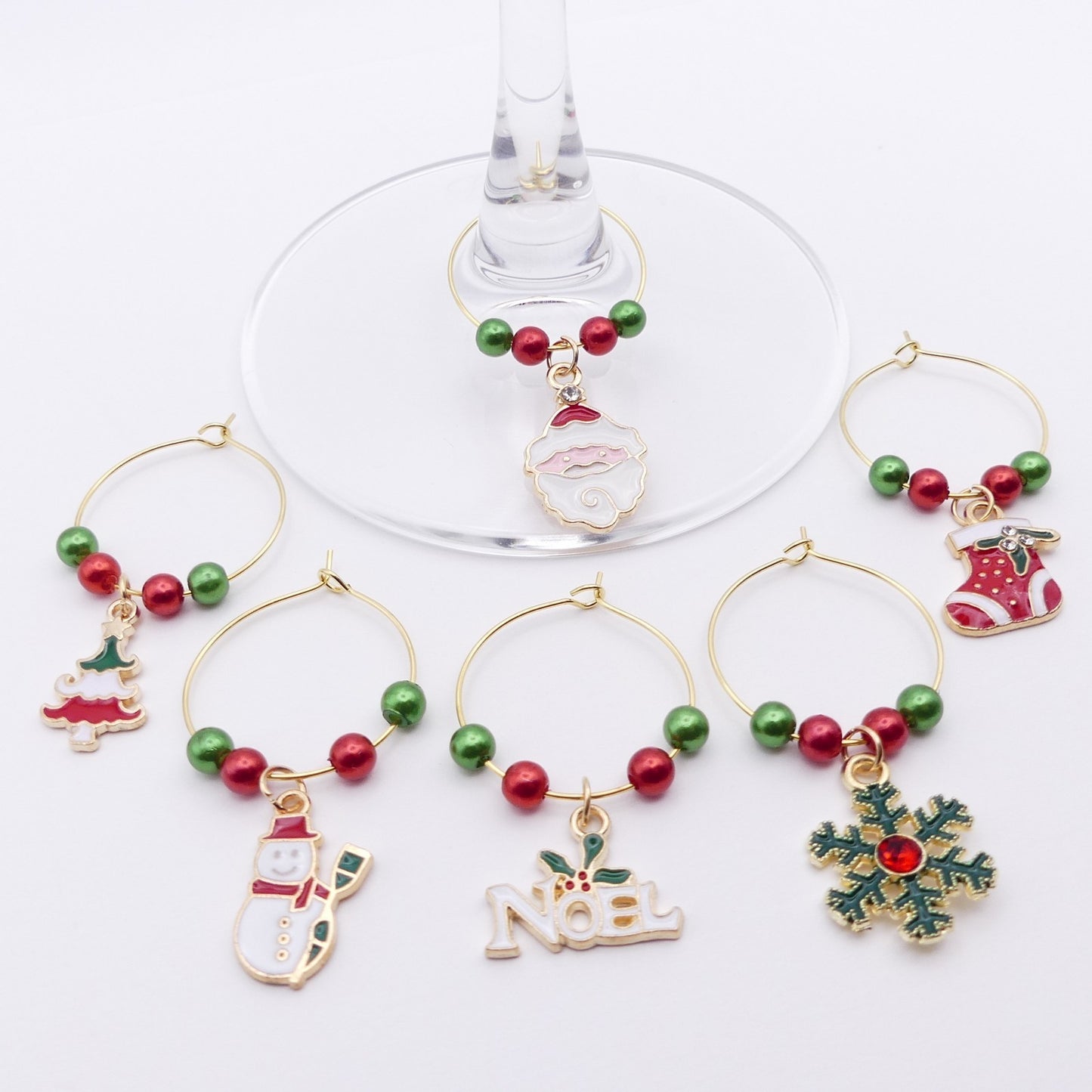 Set Of 6 Christmas Wine Glass Charms Ideal Festive Table Decoration Secret Santa