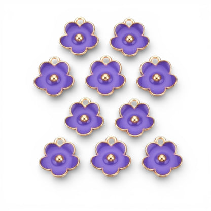 10 Purple Gold Plated Enamel Daisy Charms