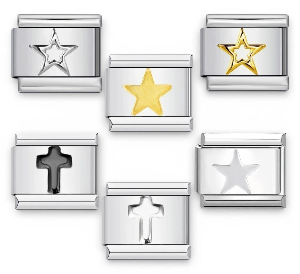 Star And  Cross Italian Charm Link Fits