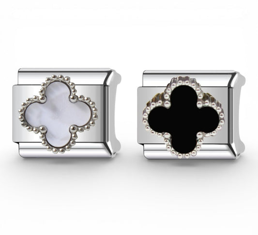 Black White Clover Italian Modular Charms Fits All 9mm Italian Bracelets