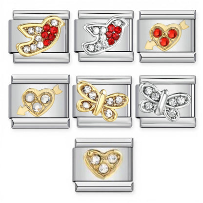 Gold Silver CZ Robin Charm Fits All Classic 9mm Italian charm Bracelets